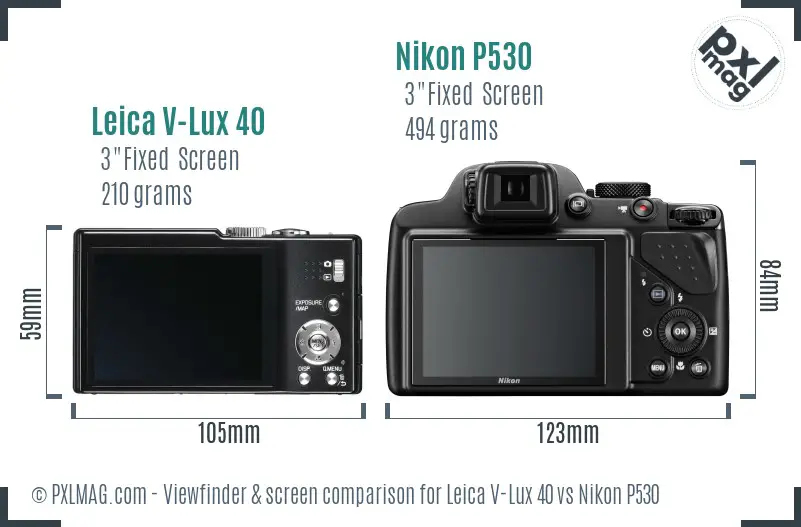 Leica V-Lux 40 vs Nikon P530 Screen and Viewfinder comparison