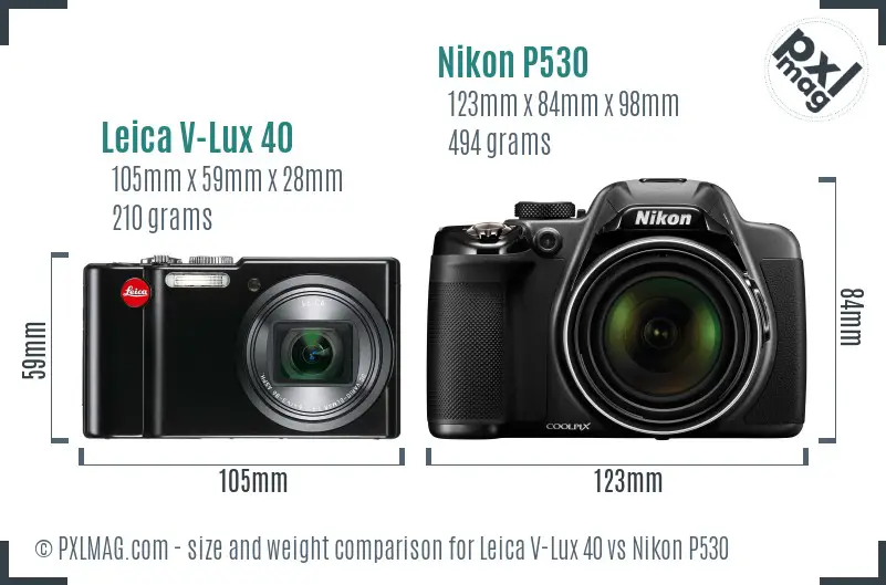 Leica V-Lux 40 vs Nikon P530 size comparison