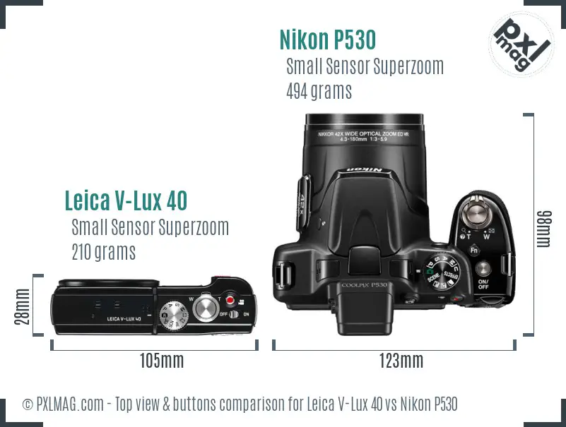 Leica V-Lux 40 vs Nikon P530 top view buttons comparison