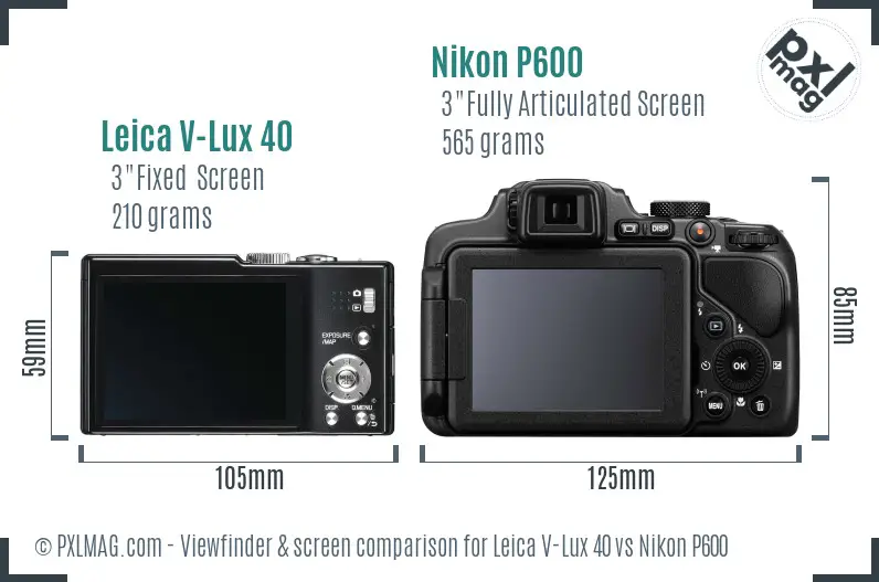 Leica V-Lux 40 vs Nikon P600 Screen and Viewfinder comparison