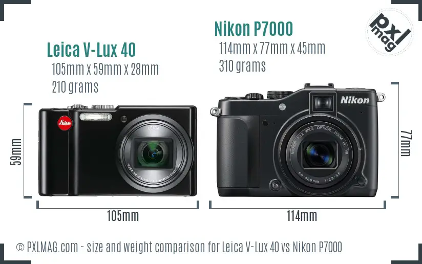 Leica V-Lux 40 vs Nikon P7000 size comparison