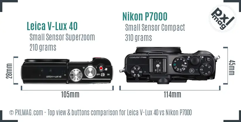 Leica V-Lux 40 vs Nikon P7000 top view buttons comparison