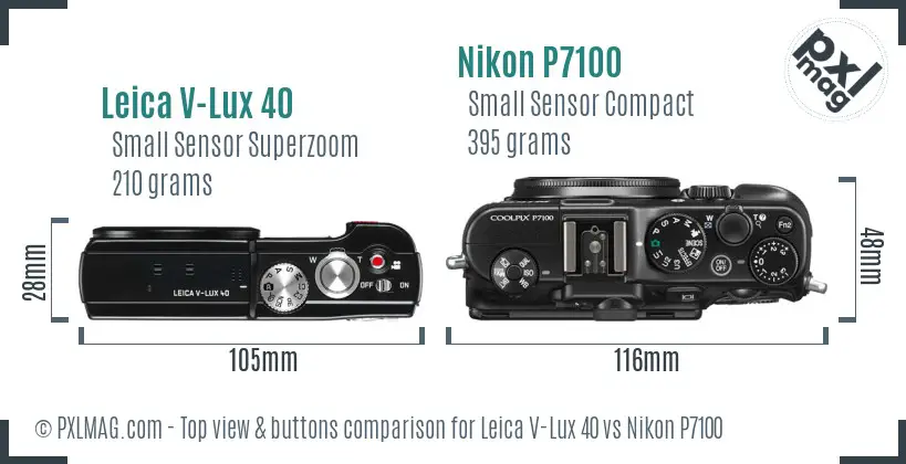 Leica V-Lux 40 vs Nikon P7100 top view buttons comparison