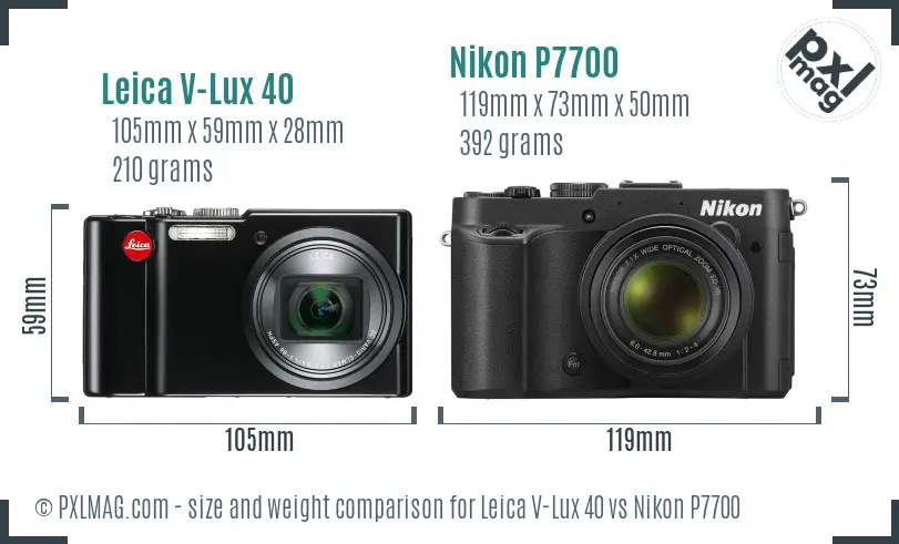 Leica V-Lux 40 vs Nikon P7700 size comparison