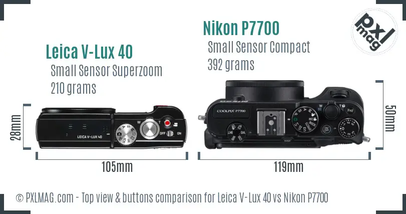 Leica V-Lux 40 vs Nikon P7700 top view buttons comparison