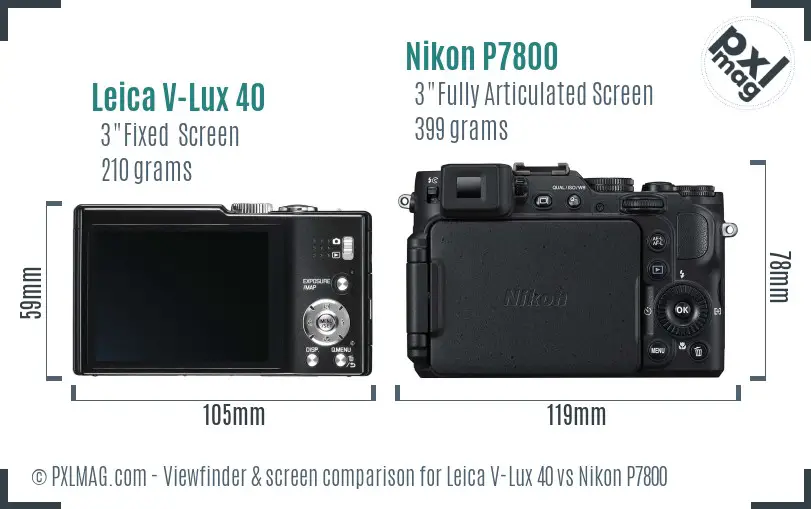 Leica V-Lux 40 vs Nikon P7800 Screen and Viewfinder comparison