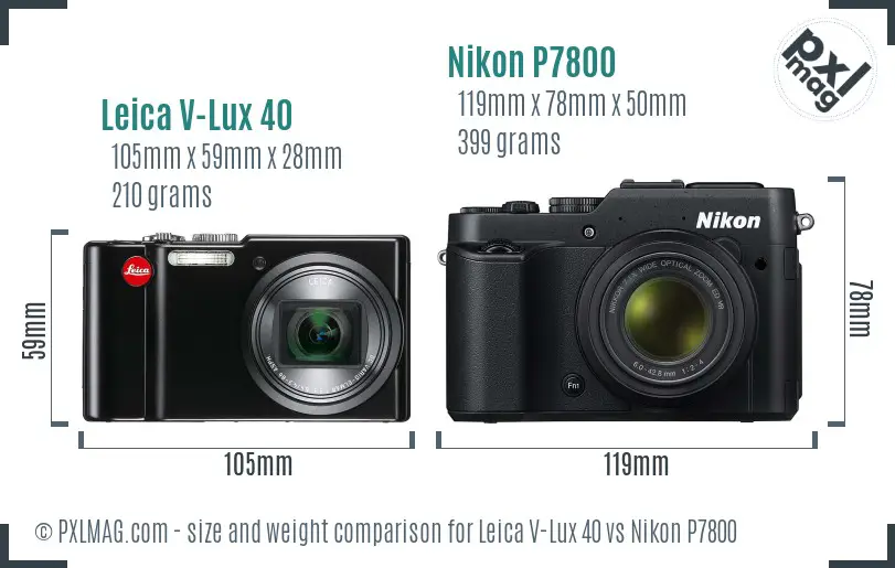 Leica V-Lux 40 vs Nikon P7800 size comparison