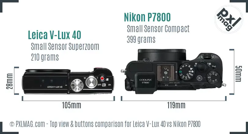 Leica V-Lux 40 vs Nikon P7800 top view buttons comparison