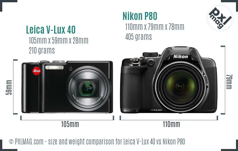 Leica V-Lux 40 vs Nikon P80 size comparison Leica V-Lux 40 vs Nikon P80 size comparison