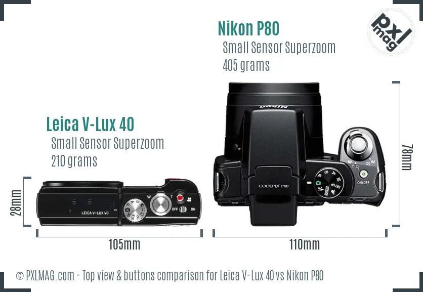 Leica V-Lux 40 vs Nikon P80 top view buttons comparison Leica V-Lux 40 vs Nikon P80 top view buttons comparison
