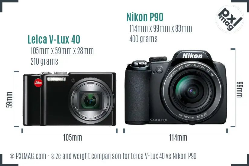 Leica V-Lux 40 vs Nikon P90 size comparison Leica V-Lux 40 vs Nikon P90 size comparison