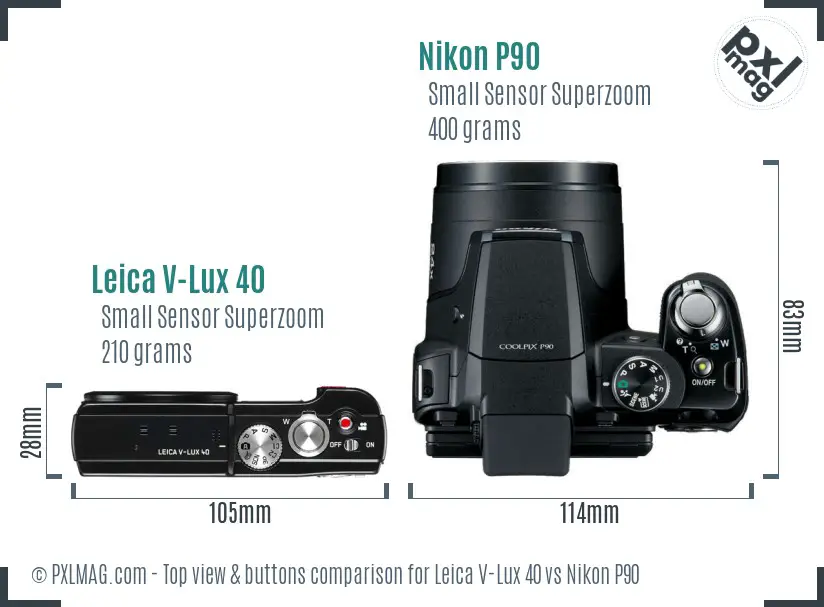Leica V-Lux 40 vs Nikon P90 top view buttons comparison Leica V-Lux 40 vs Nikon P90 top view buttons comparison