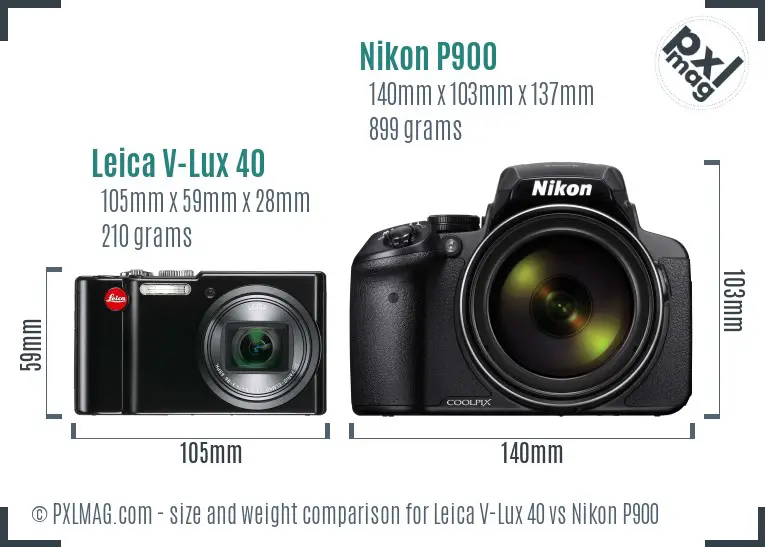 Leica V-Lux 40 vs Nikon P900 size comparison Leica V-Lux 40 vs Nikon P900 size comparison