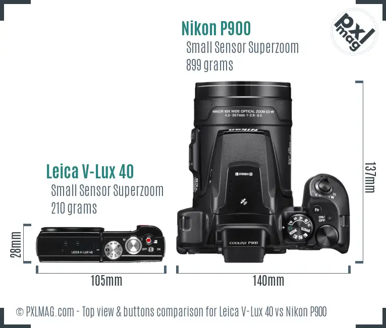 Leica V-Lux 40 vs Nikon P900 top view buttons comparison Leica V-Lux 40 vs Nikon P900 top view buttons comparison