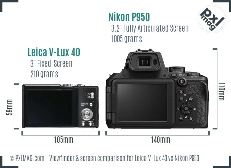 Leica V-Lux 40 vs Nikon P950 Screen and Viewfinder comparison
