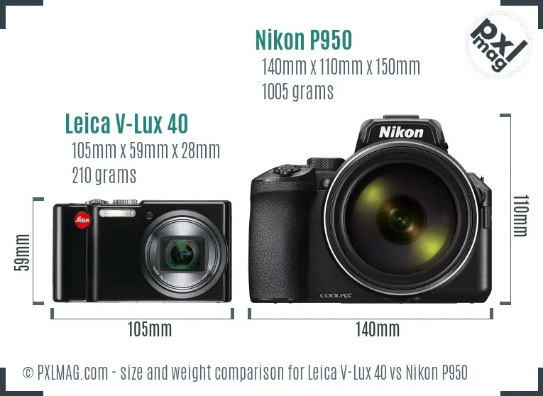 Leica V-Lux 40 vs Nikon P950 size comparison