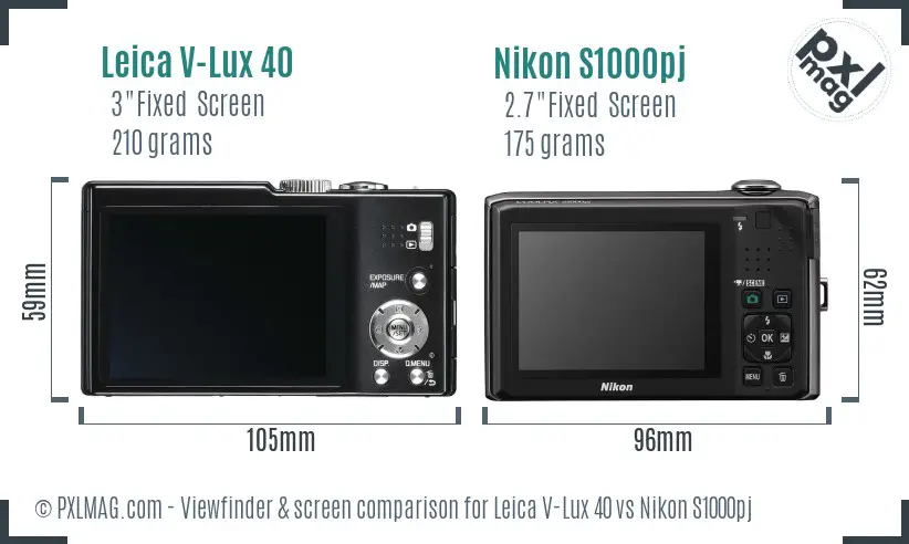 Leica V-Lux 40 vs Nikon S1000pj Screen and Viewfinder comparison