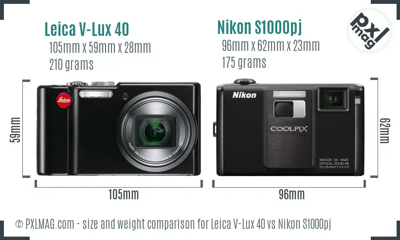 Leica V-Lux 40 vs Nikon S1000pj size comparison