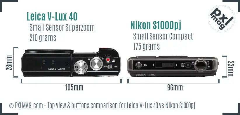 Leica V-Lux 40 vs Nikon S1000pj top view buttons comparison