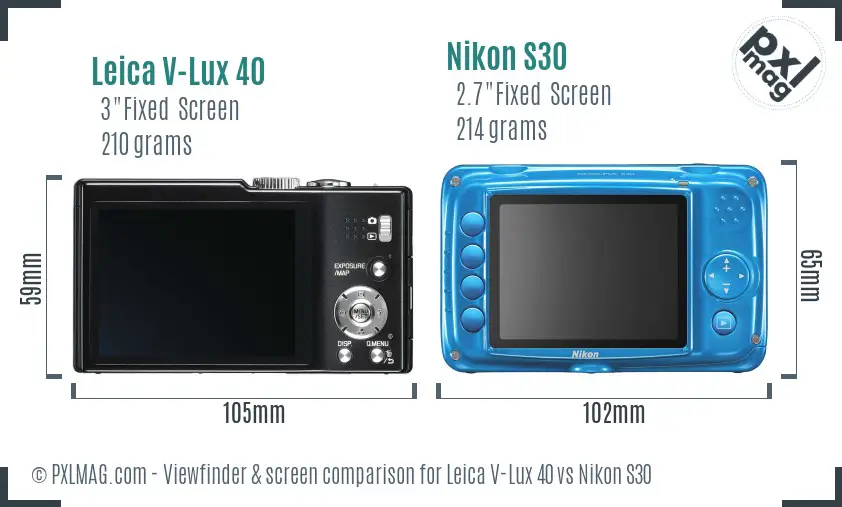 Leica V-Lux 40 vs Nikon S30 Screen and Viewfinder comparison