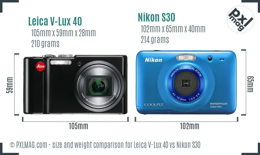 Leica V-Lux 40 vs Nikon S30 size comparison
