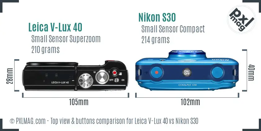 Leica V-Lux 40 vs Nikon S30 top view buttons comparison