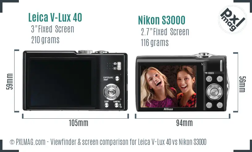 Leica V-Lux 40 vs Nikon S3000 Screen and Viewfinder comparison