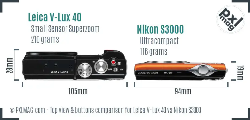 Leica V-Lux 40 vs Nikon S3000 top view buttons comparison