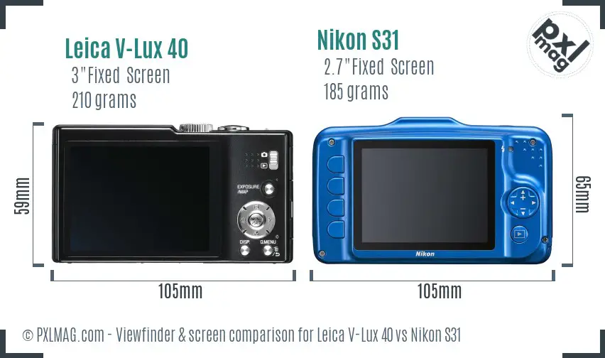 Leica V-Lux 40 vs Nikon S31 Screen and Viewfinder comparison