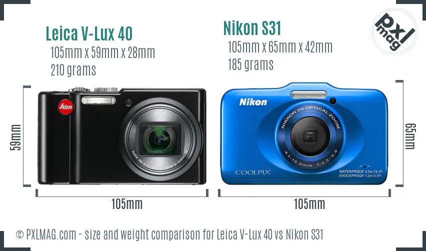 Leica V-Lux 40 vs Nikon S31 size comparison Leica V-Lux 40 vs Nikon S31 size comparison