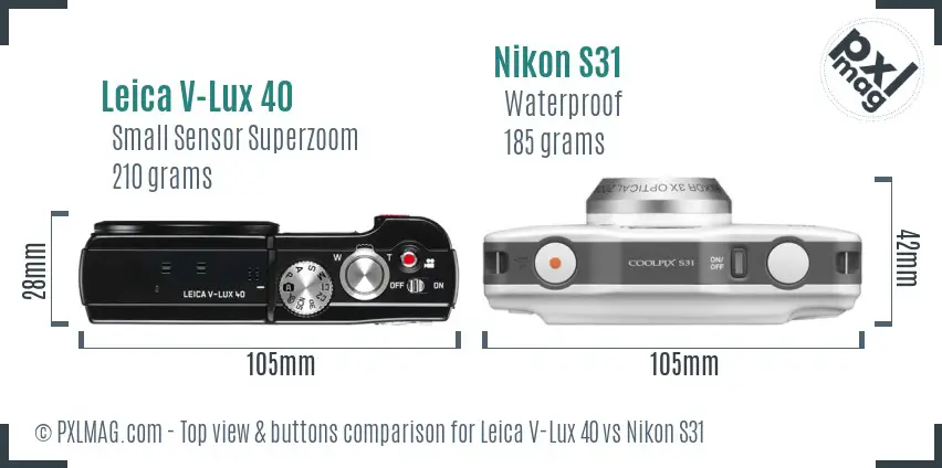 Leica V-Lux 40 vs Nikon S31 top view buttons comparison