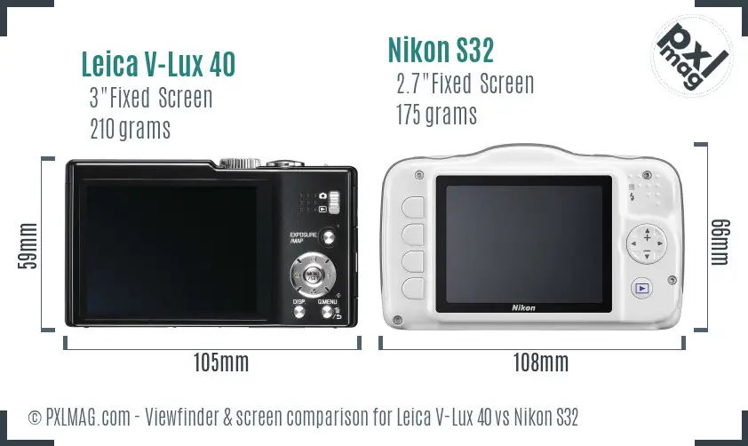 Leica V-Lux 40 vs Nikon S32 Screen and Viewfinder comparison