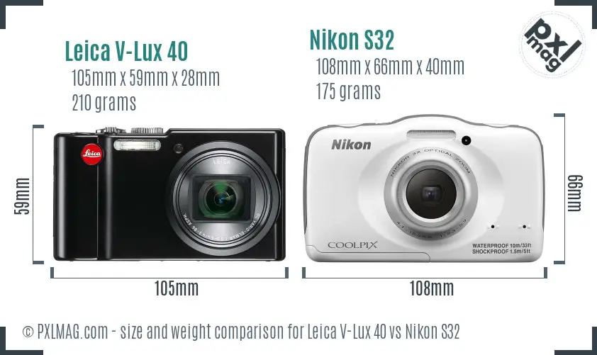 Leica V-Lux 40 vs Nikon S32 size comparison