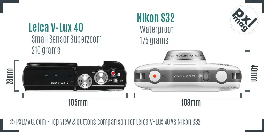Leica V-Lux 40 vs Nikon S32 top view buttons comparison