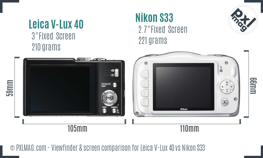 Leica V-Lux 40 vs Nikon S33 Screen and Viewfinder comparison