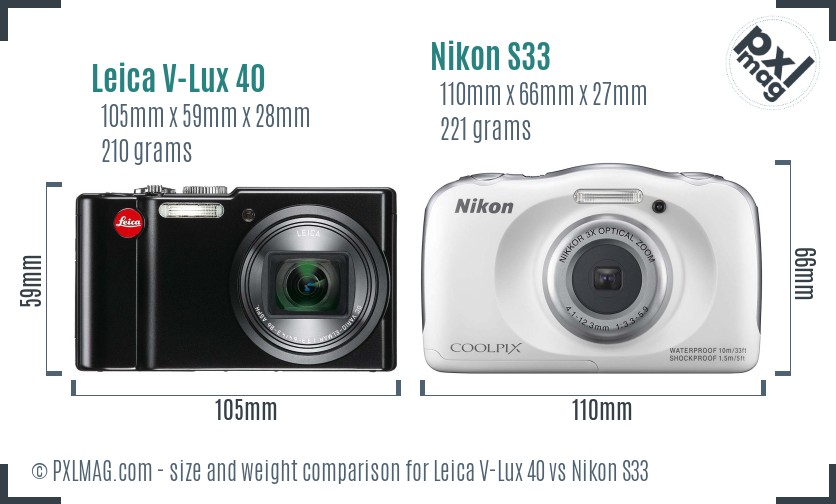 Leica V-Lux 40 vs Nikon S33 size comparison