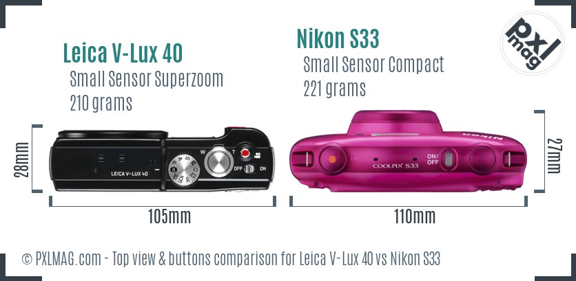 Leica V-Lux 40 vs Nikon S33 top view buttons comparison