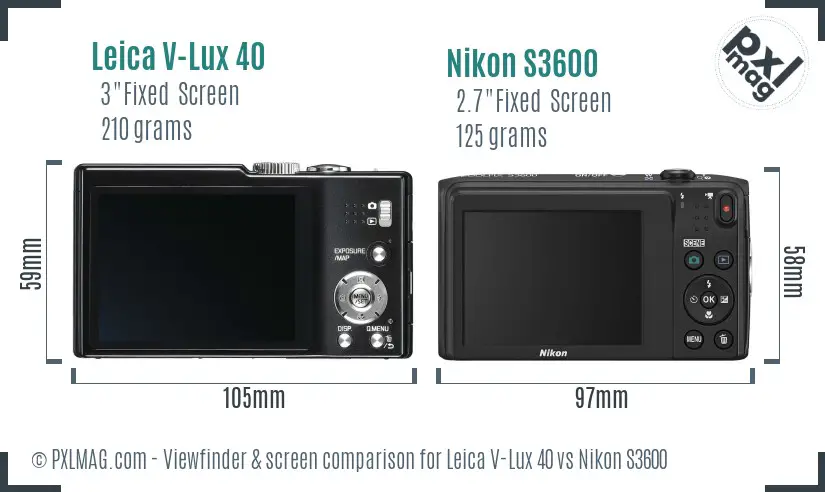 Leica V-Lux 40 vs Nikon S3600 Screen and Viewfinder comparison