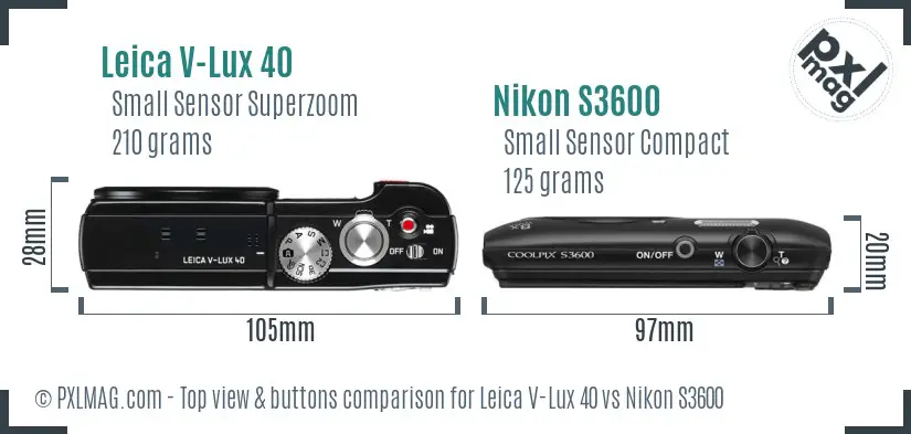 Leica V-Lux 40 vs Nikon S3600 top view buttons comparison