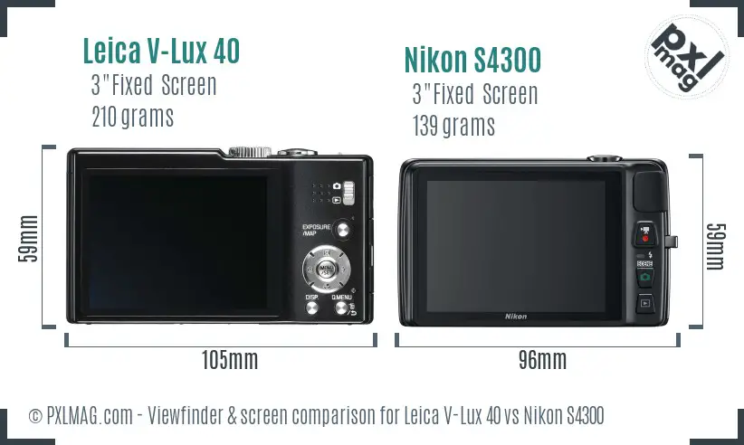 Leica V-Lux 40 vs Nikon S4300 Screen and Viewfinder comparison