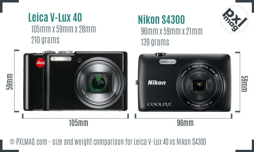 Leica V-Lux 40 vs Nikon S4300 size comparison Leica V-Lux 40 vs Nikon S4300 size comparison