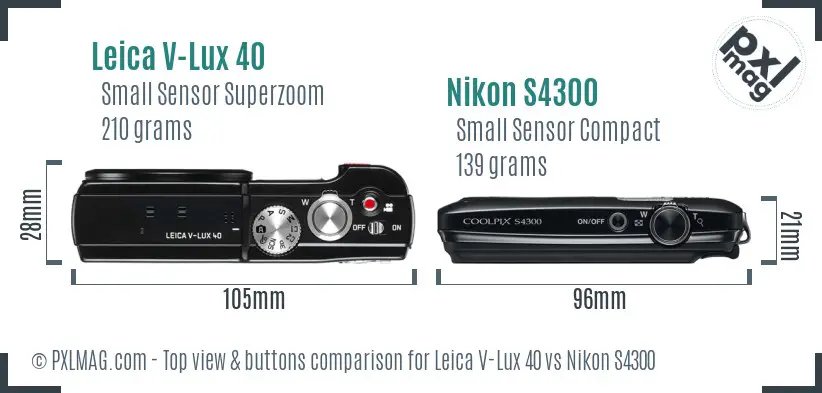 Leica V-Lux 40 vs Nikon S4300 top view buttons comparison