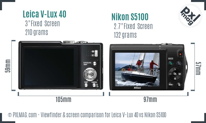 Leica V-Lux 40 vs Nikon S5100 Screen and Viewfinder comparison