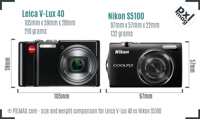 Leica V-Lux 40 vs Nikon S5100 size comparison Leica V-Lux 40 vs Nikon S5100 size comparison