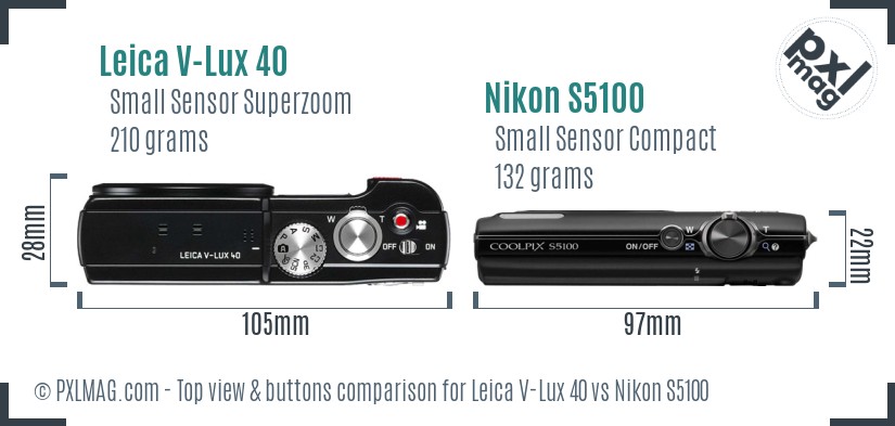 Leica V-Lux 40 vs Nikon S5100 top view buttons comparison