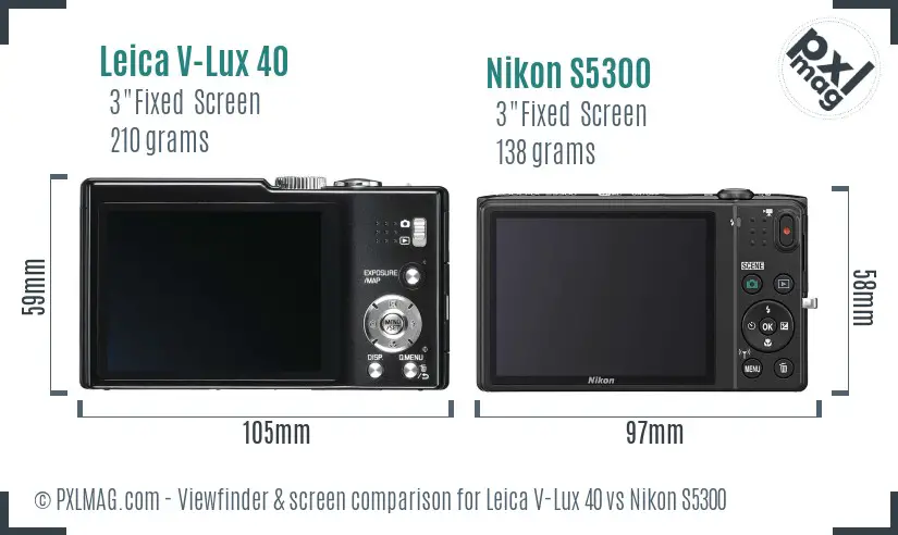 Leica V-Lux 40 vs Nikon S5300 Screen and Viewfinder comparison