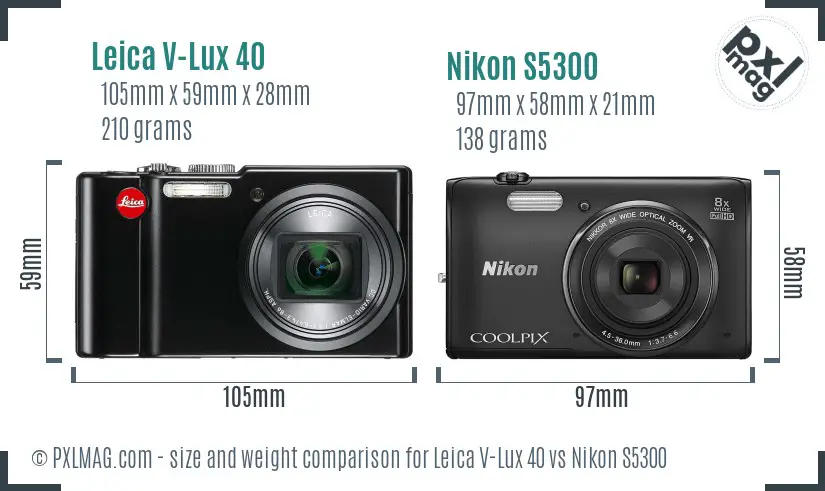 Leica V-Lux 40 vs Nikon S5300 size comparison