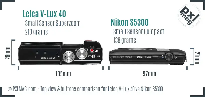 Leica V-Lux 40 vs Nikon S5300 top view buttons comparison