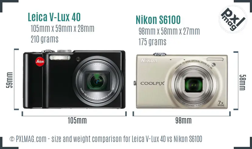 Leica V-Lux 40 vs Nikon S6100 size comparison Leica V-Lux 40 vs Nikon S6100 size comparison