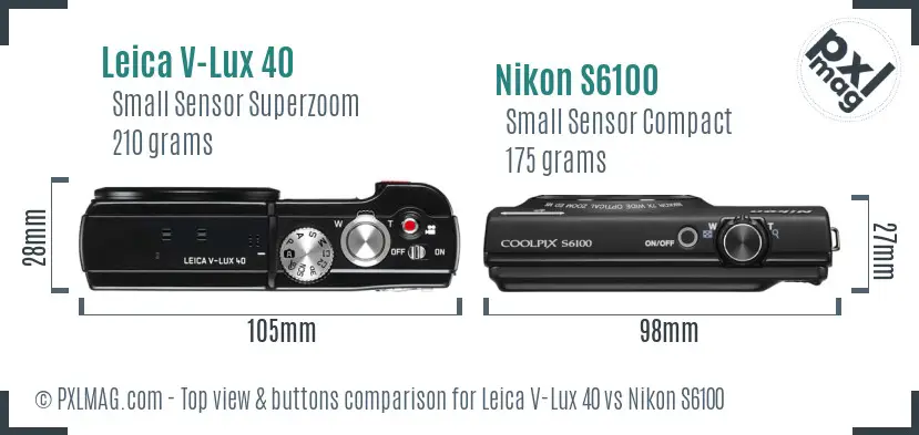 Leica V-Lux 40 vs Nikon S6100 top view buttons comparison Leica V-Lux 40 vs Nikon S6100 top view buttons comparison